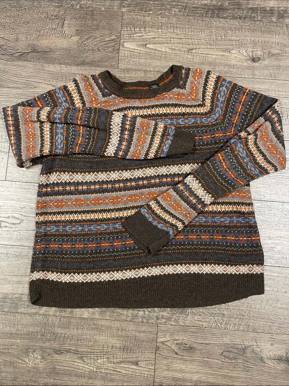 Haggar Brown Orange & Blue Striped Crewneck Sweater